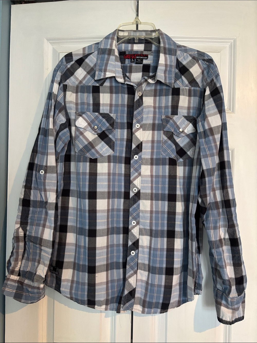 Casual Blue and Black Plaid Button-Down Shirt